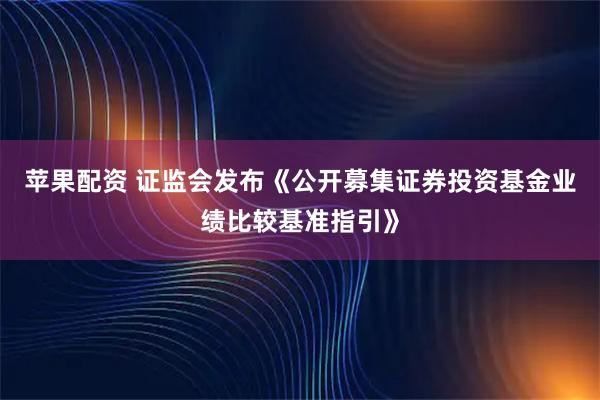 苹果配资 证监会发布《公开募集证券投资基金业绩比较基准指引》